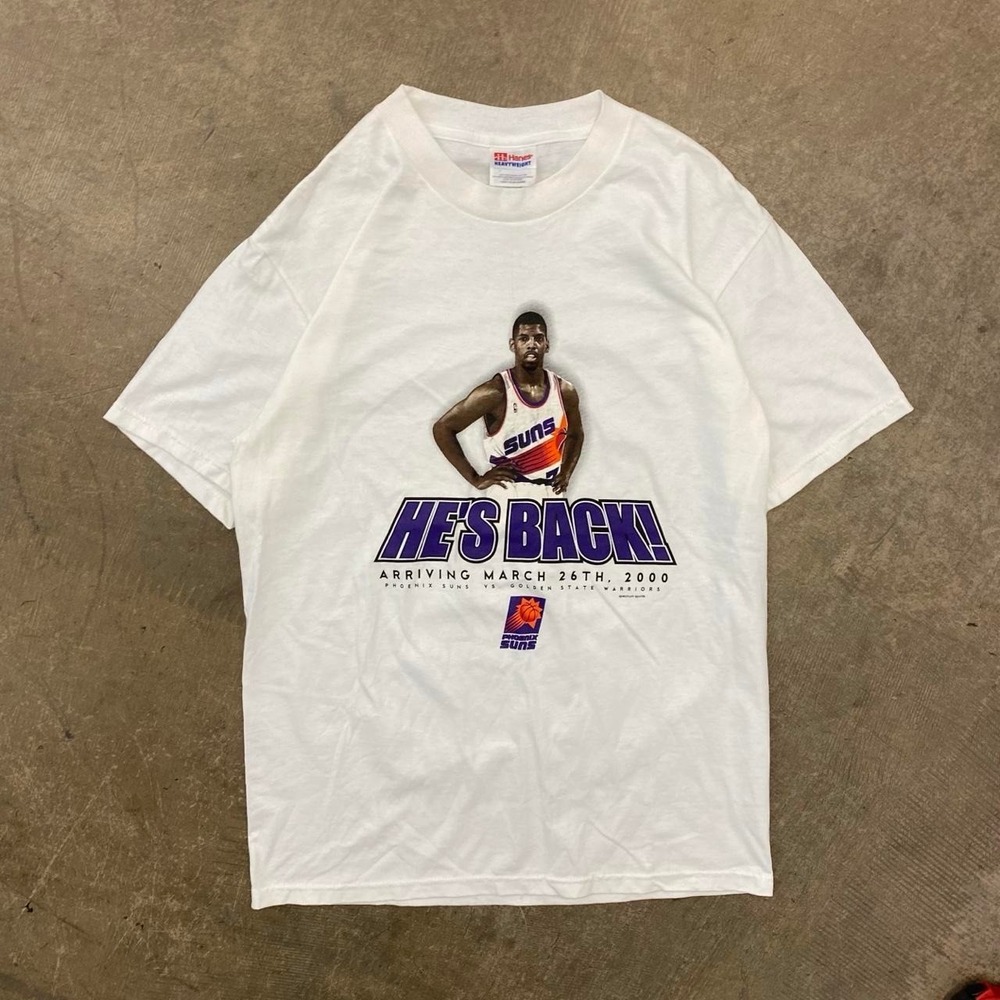 Vintage Phoenix Suns Kevin Johnson "He's Back" NBA Basketball Player Tee Shirt M